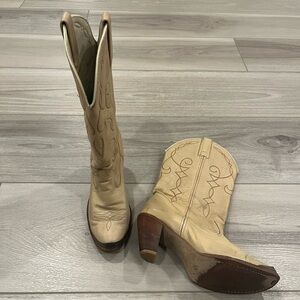 ARIAT Vintage 80s Acme Gold Toe High Heel Western Cowboy Boots Size 7.5 USA Made